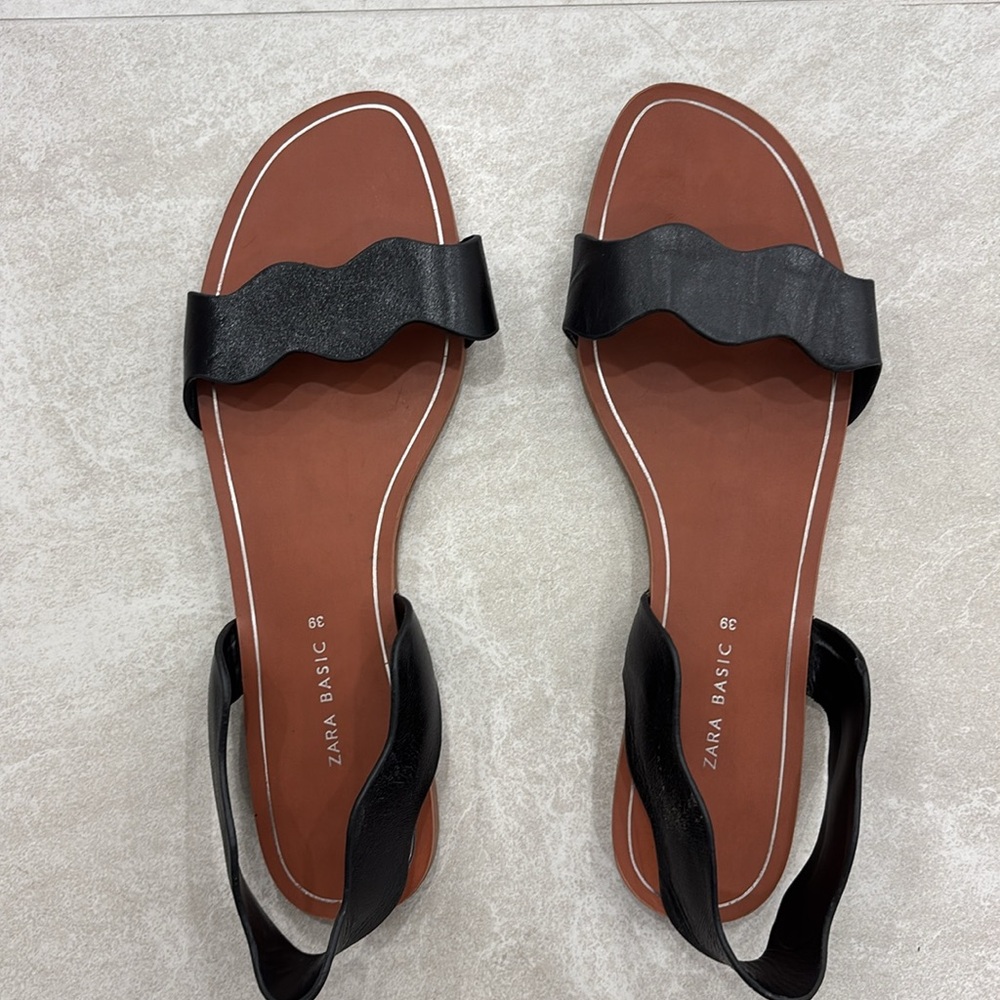 Zara Black Sandals with Wavy Strap Design